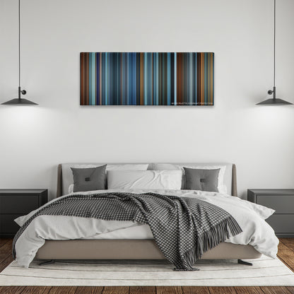 Red Dragon color palette canvas above a bed, between two black pendant lamps