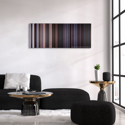 Star Wars: Episode IV - A New Hope color palette canvas above a black sofa with a gold-topped table