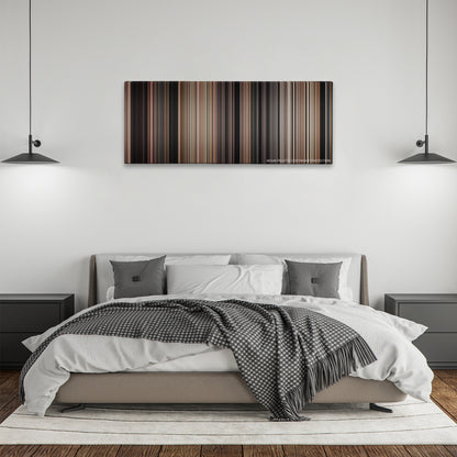 Hachi: A Dog's Tale color palette canvas above a bed, between two black pendant lamps