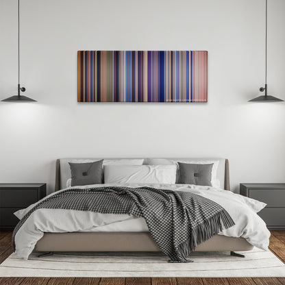 The Patriot color palette canvas above a bed, between two black pendant lamps