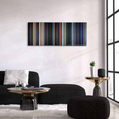 Star Wars: Episode VII - The Force Awakens color palette canvas above a black sofa with a gold-topped table