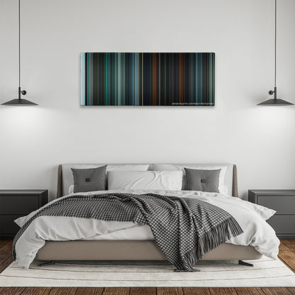 Alien: Covenant color palette canvas above a bed, between two black pendant lamps