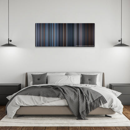 Hannibal color palette canvas above a bed, between two black pendant lamps