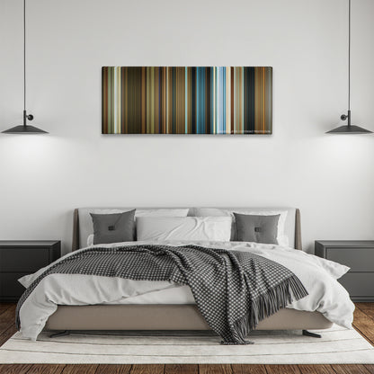 1408 color palette canvas above a bed, between two black pendant lamps