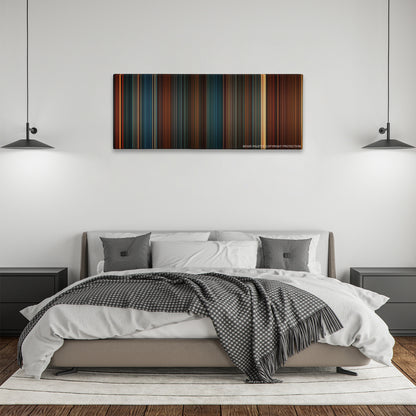 Hellboy II: The Golden Army color palette canvas above a bed, between two black pendant lamps