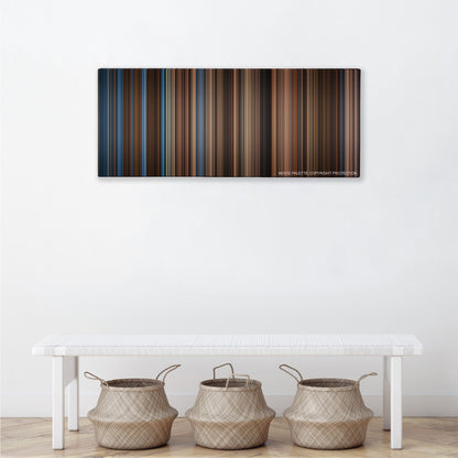 Gladiator color palette canvas above a white bench with three woven baskets