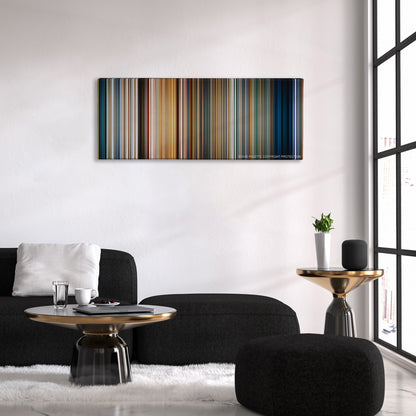 Titanic color palette canvas above a black sofa with a gold-topped table