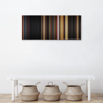 Nocturnal Animals color palette canvas above a white bench with three woven baskets
