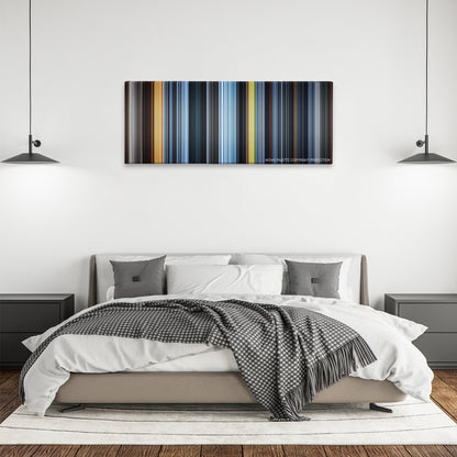 Dreamcatcher color palette canvas above a bed, between two black pendant lamps