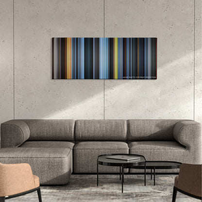 Dreamcatcher color palette canvas on a concrete wall above a gray sectional sofa