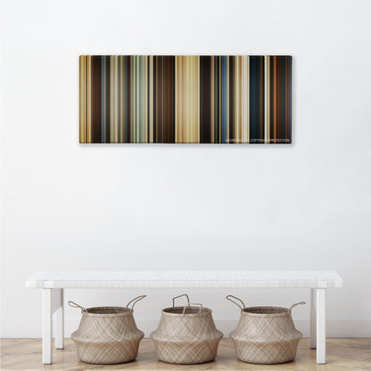 Troy color palette canvas above a white bench with three woven baskets