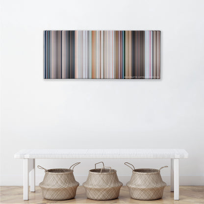 Superman II color palette canvas above a white bench with three woven baskets