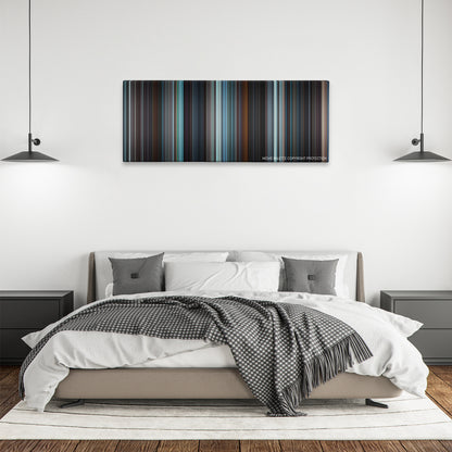 The X Files: I Want to Believe color palette canvas above a bed, between two black pendant lamps