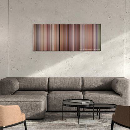 Dead Man Walking color palette canvas on a concrete wall above a gray sectional sofa