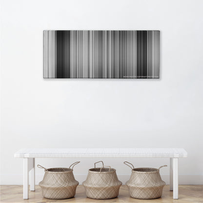 City Lights color palette canvas above a white bench with three woven baskets