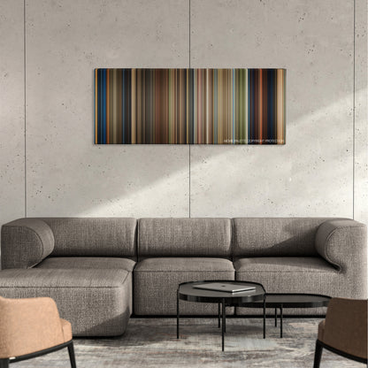 The Spiderwick Chronicles color palette canvas on a concrete wall above a gray sectional sofa