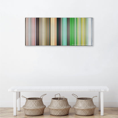 House of Flying Daggers color palette canvas above a white bench with three woven baskets