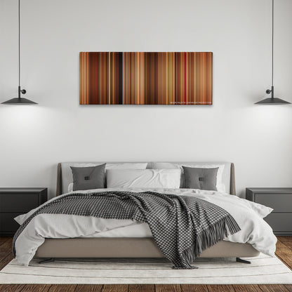 Vicky Cristina Barcelona color palette canvas above a bed, between two black pendant lamps
