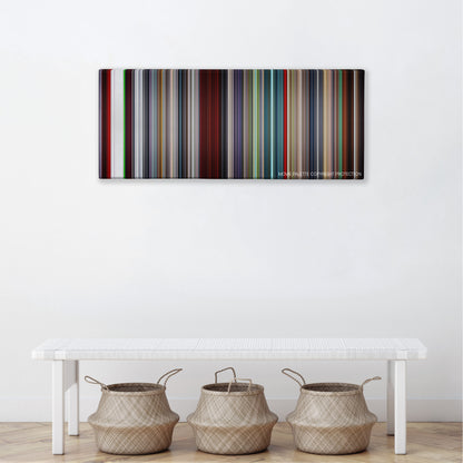 Hardcore Henry color palette canvas above a white bench with three woven baskets