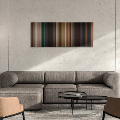 Drag Me to Hell color palette canvas on a concrete wall above a gray sectional sofa