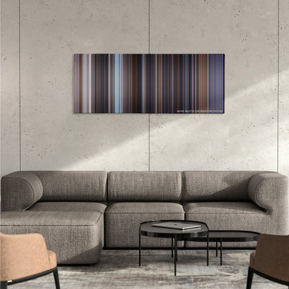 The World Is Not Enough color palette canvas on a concrete wall above a gray sectional sofa