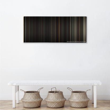 The Road color palette canvas above a white bench with three woven baskets