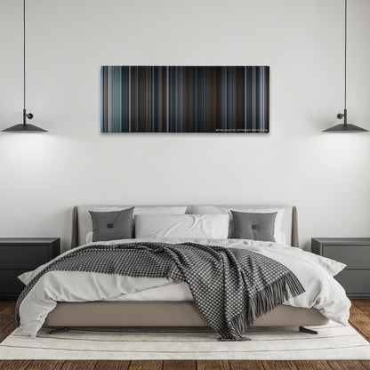 Enemy at the Gates color palette canvas above a bed, between two black pendant lamps