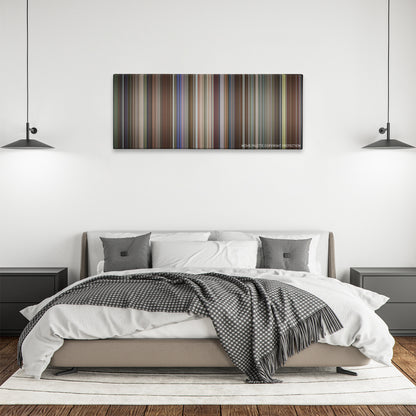 The People vs. Larry Flynt color palette canvas above a bed, between two black pendant lamps
