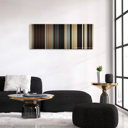 Bone Tomahawk color palette canvas above a black sofa with a gold-topped table