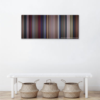 Wayne's World color palette canvas above a white bench with three woven baskets
