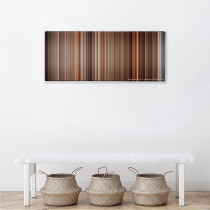 Amadeus color palette canvas above a white bench with three woven baskets