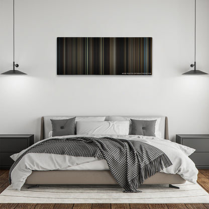 Lincoln color palette canvas above a bed, between two black pendant lamps