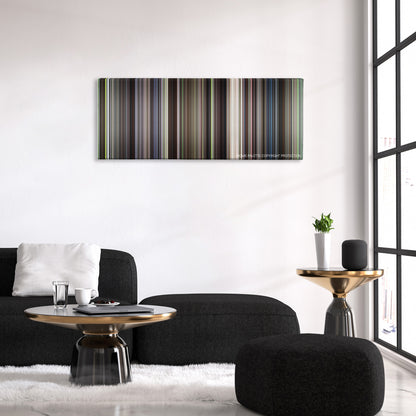 Witness color palette canvas above a black sofa with a gold-topped table