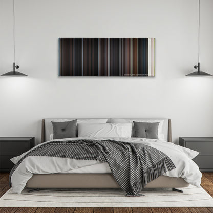 Road to Perdition color palette canvas above a bed, between two black pendant lamps