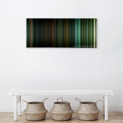 Overlord color palette canvas above a white bench with three woven baskets