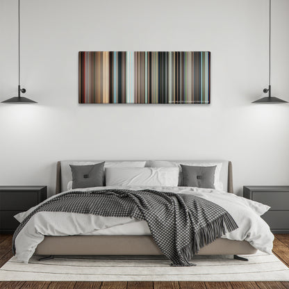 Grave of the Fireflies color palette canvas above a bed, between two black pendant lamps
