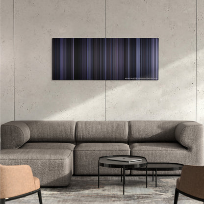 The Raid: Redemption color palette canvas on a concrete wall above a gray sectional sofa