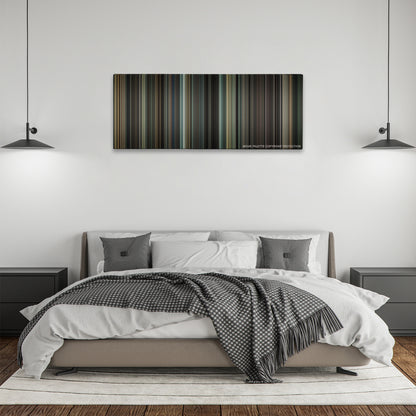 Changeling color palette canvas above a bed, between two black pendant lamps