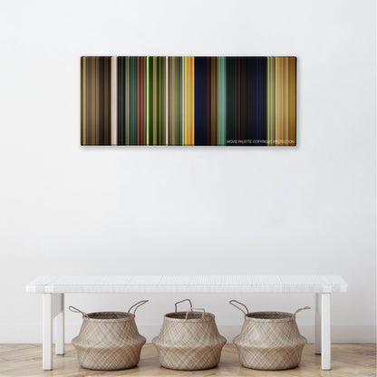 Open Season color palette canvas above a white bench with three woven baskets