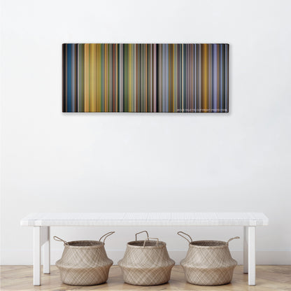 American Made color palette canvas above a white bench with three woven baskets