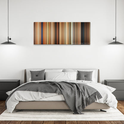 Killers color palette canvas above a bed, between two black pendant lamps