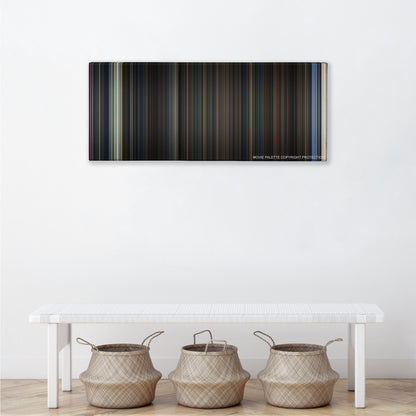 Evil Dead II color palette canvas above a white bench with three woven baskets