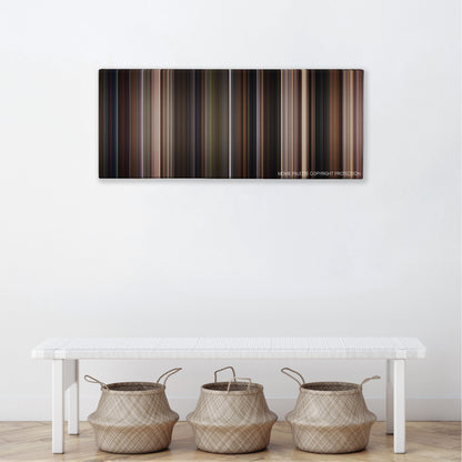 Cop Land color palette canvas above a white bench with three woven baskets