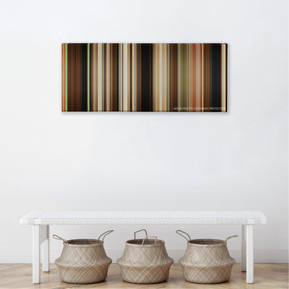 Palm Springs color palette canvas above a white bench with three woven baskets
