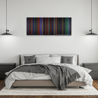 Batman Forever color palette canvas above a bed, between two black pendant lamps