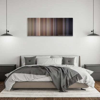Dog Day Afternoon color palette canvas above a bed, between two black pendant lamps