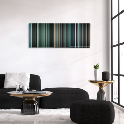 Biutiful color palette canvas above a black sofa with a gold-topped table