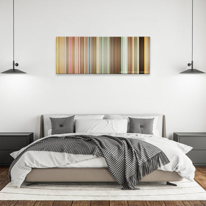 Disaster Movie color palette canvas above a bed, between two black pendant lamps