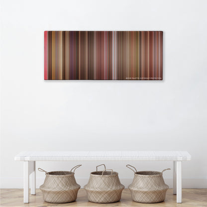 My Best Friend's Wedding color palette canvas above a white bench with three woven baskets