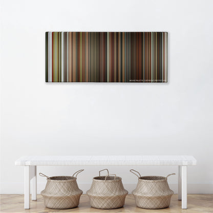Lucky Number Slevin color palette canvas above a white bench with three woven baskets